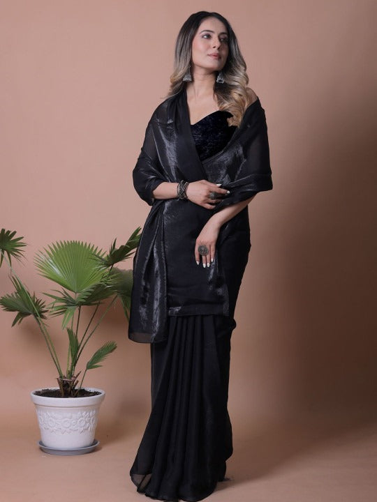 Plain Satin  Fendy Two Tone Saree