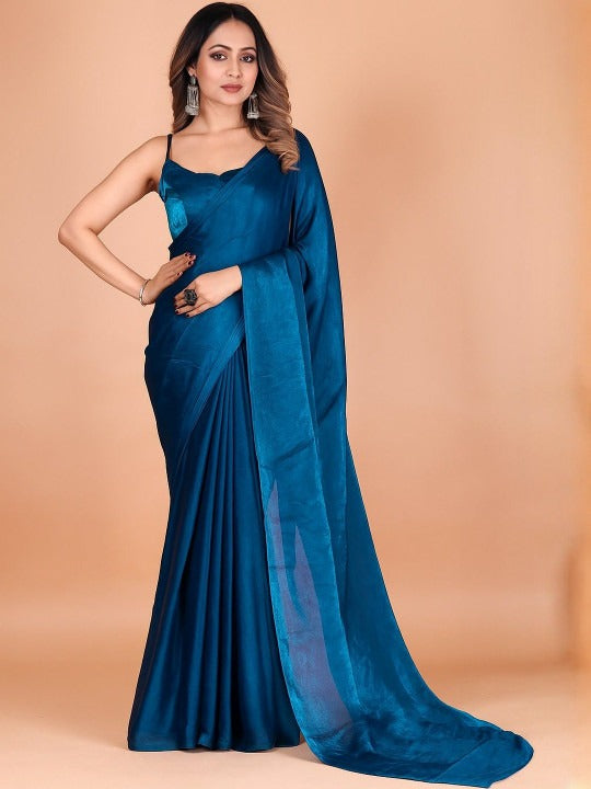 Plain Satin  Fendy Two Tone Saree