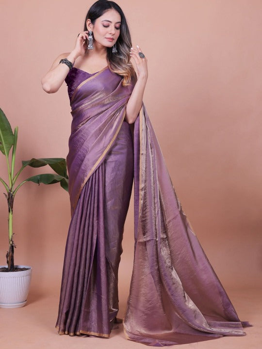 Plain Satin  Fendy Two Tone Saree