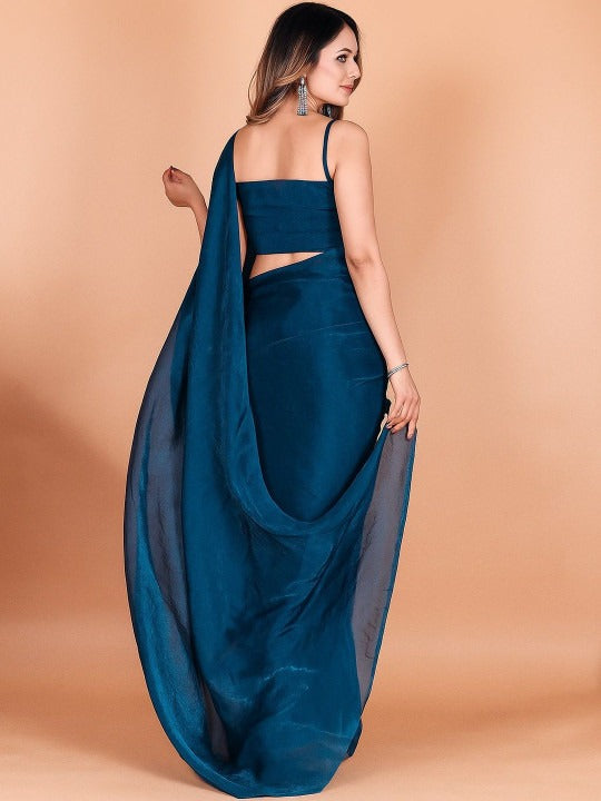 Plain Satin  Fendy Two Tone Saree