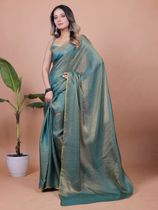 Plain Satin  Fendy Two Tone Saree