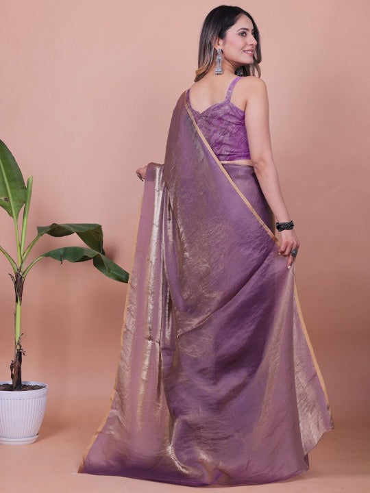 Plain Satin  Fendy Two Tone Saree
