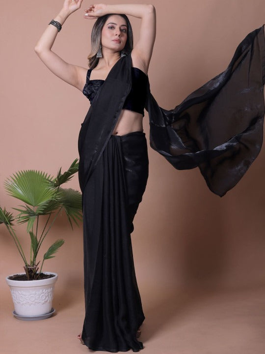 Plain Satin  Fendy Two Tone Saree