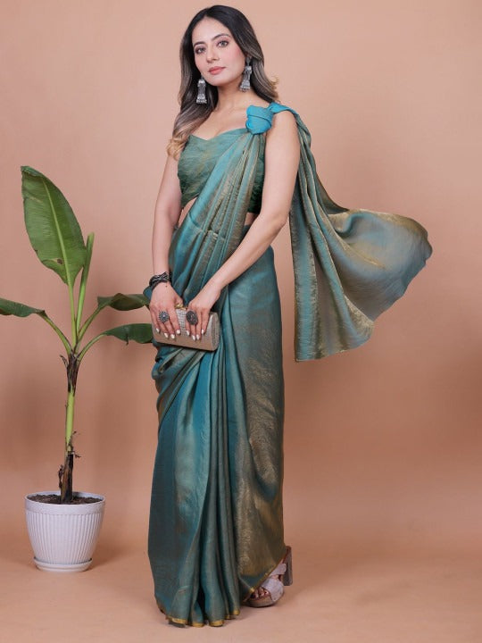 Plain Satin  Fendy Two Tone Saree