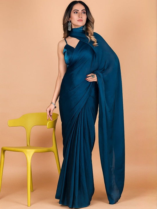 Plain Satin  Fendy Two Tone Saree