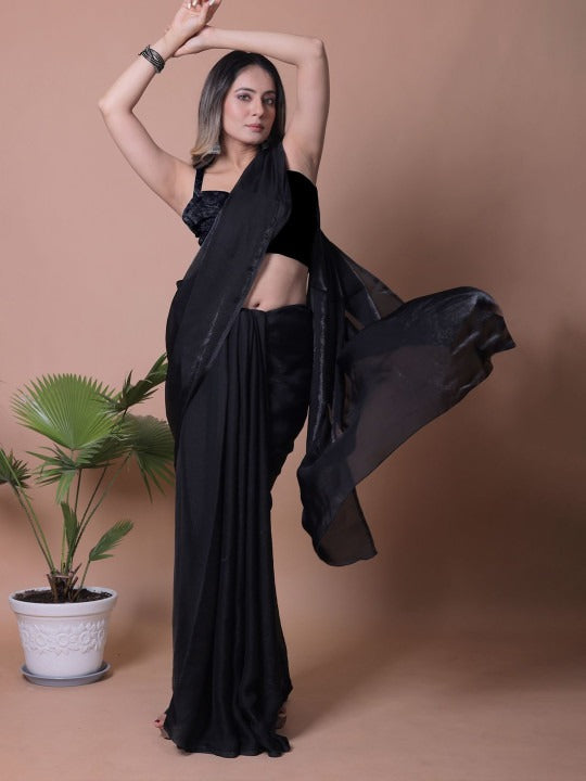 Plain Satin  Fendy Two Tone Saree