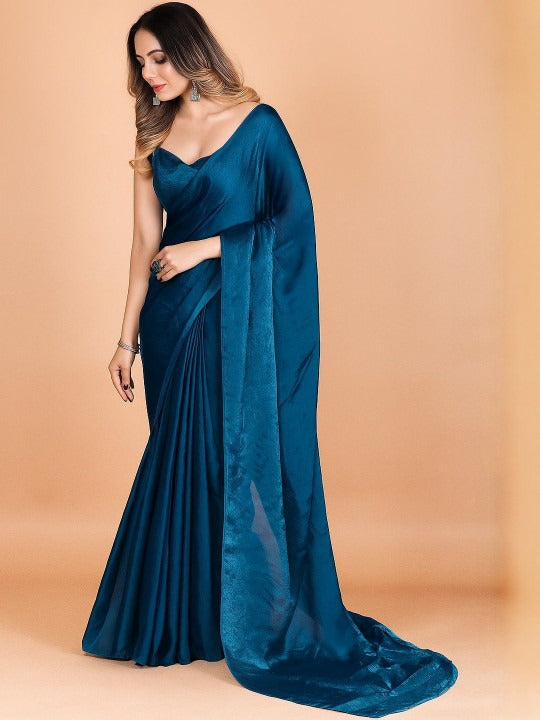 Plain Satin  Fendy Two Tone Saree