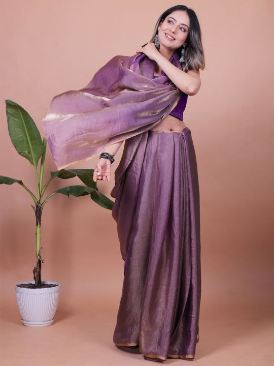 Plain Satin  Fendy Two Tone Saree