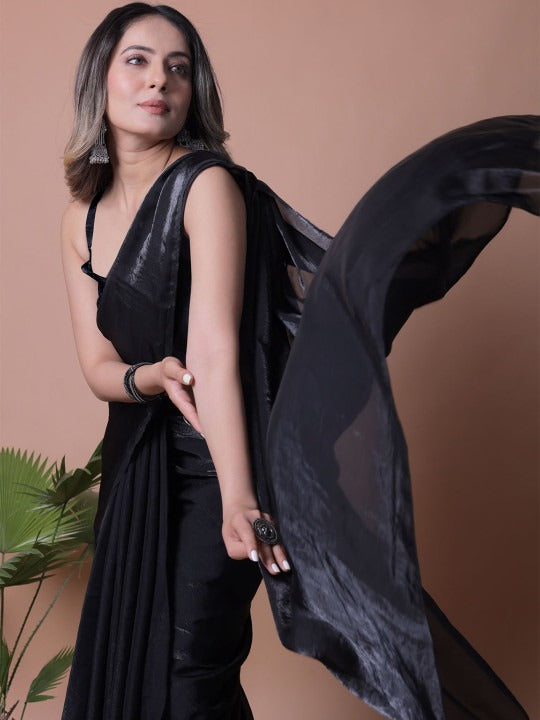 Plain Satin  Fendy Two Tone Saree