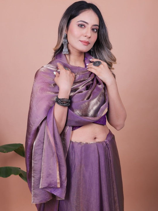 Plain Satin  Fendy Two Tone Saree