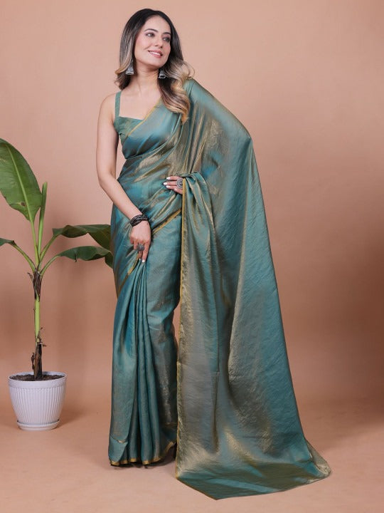 Plain Satin  Fendy Two Tone Saree