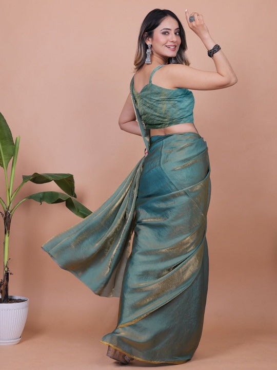 Plain Satin  Fendy Two Tone Saree