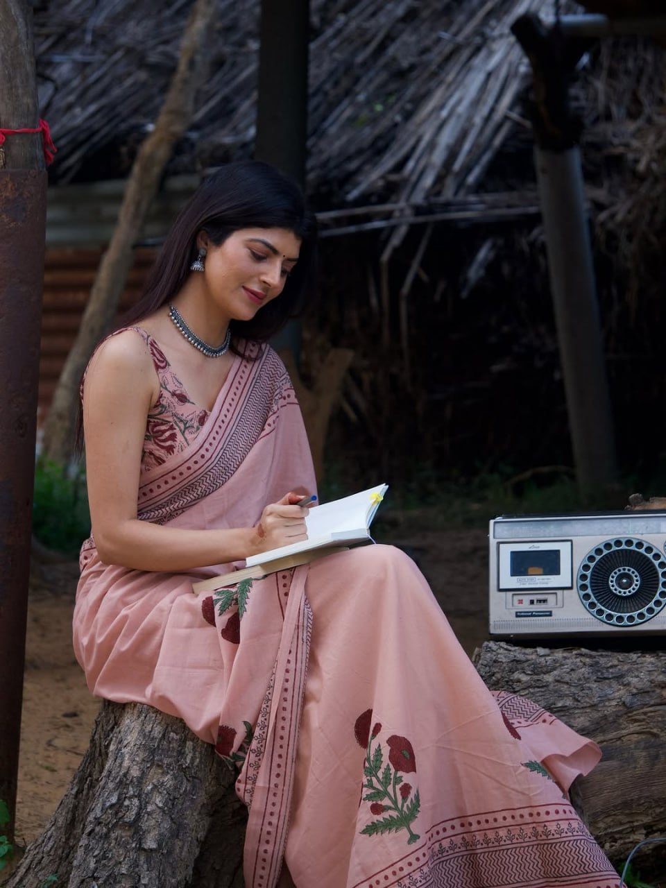 NEW OFF PINK LINEN COTTON SAREE