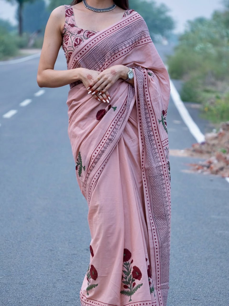NEW OFF PINK LINEN COTTON SAREE