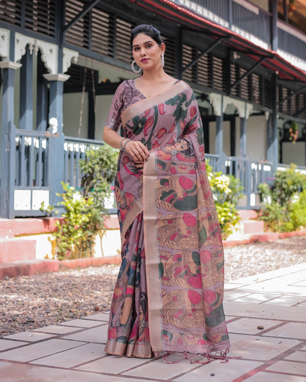 : Premium Madhubani Print Linen Cotton Saree