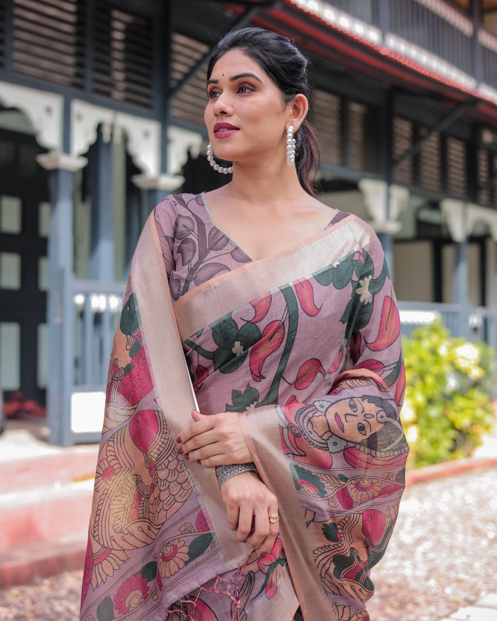 : Premium Madhubani Print Linen Cotton Saree