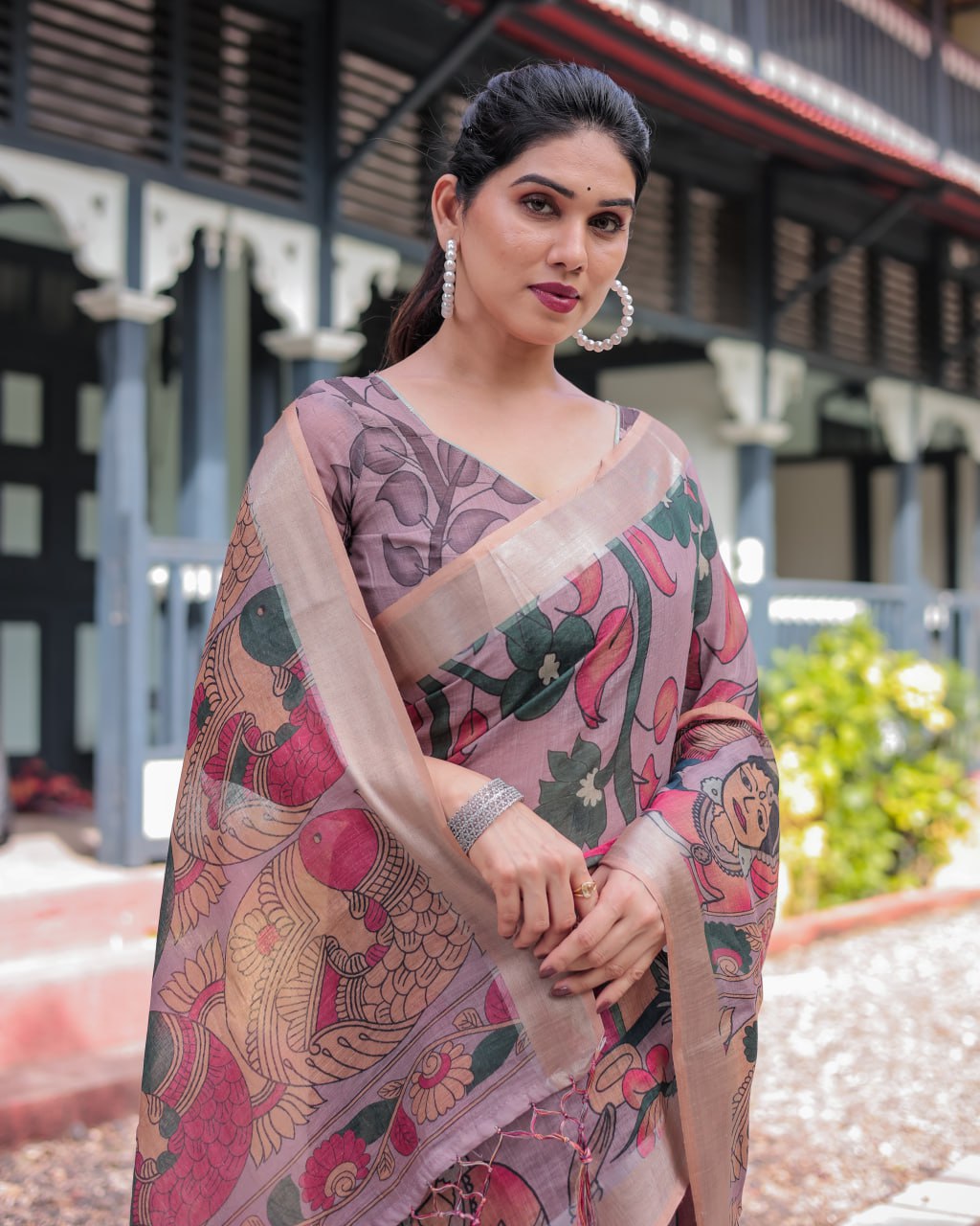 : Premium Madhubani Print Linen Cotton Saree
