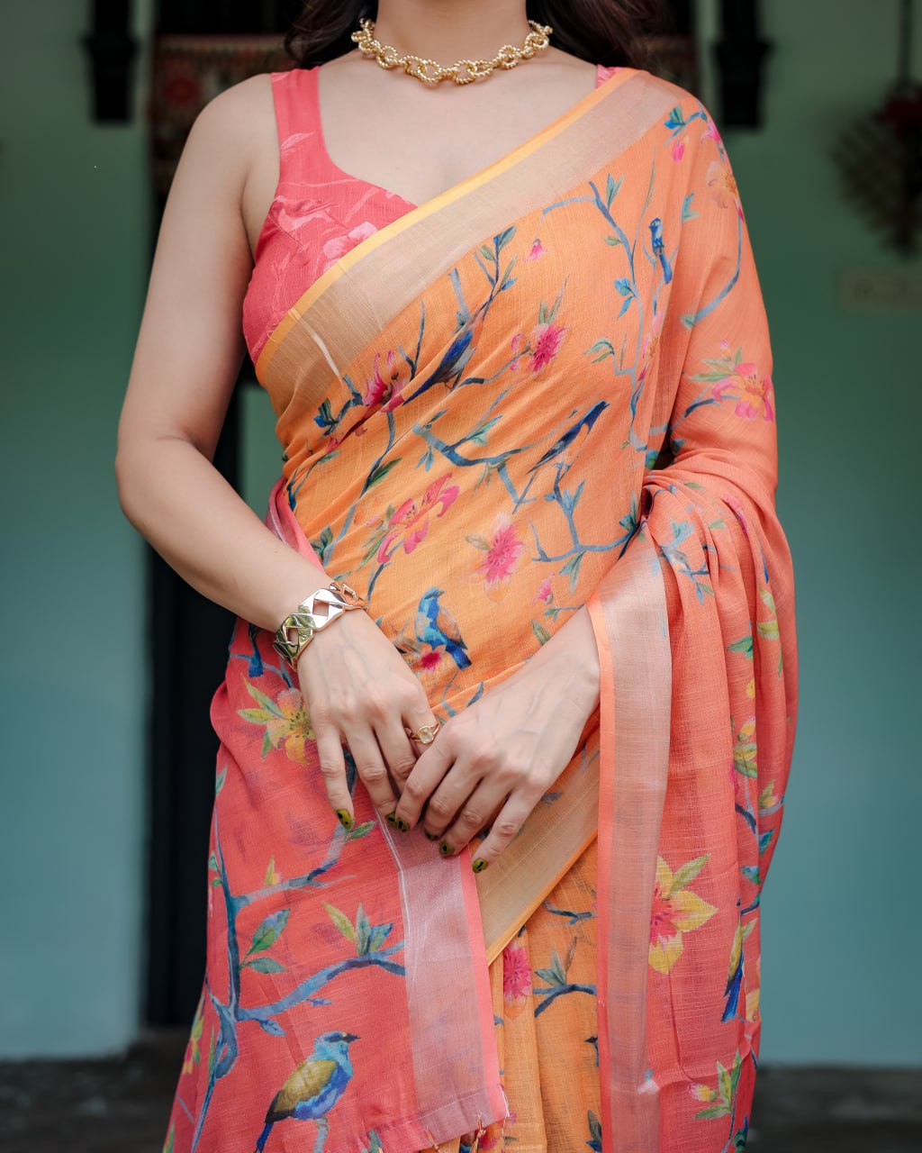 Peach Blossom Linen Cotton Saree