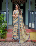 Olive Bloom Linen Cotton Saree