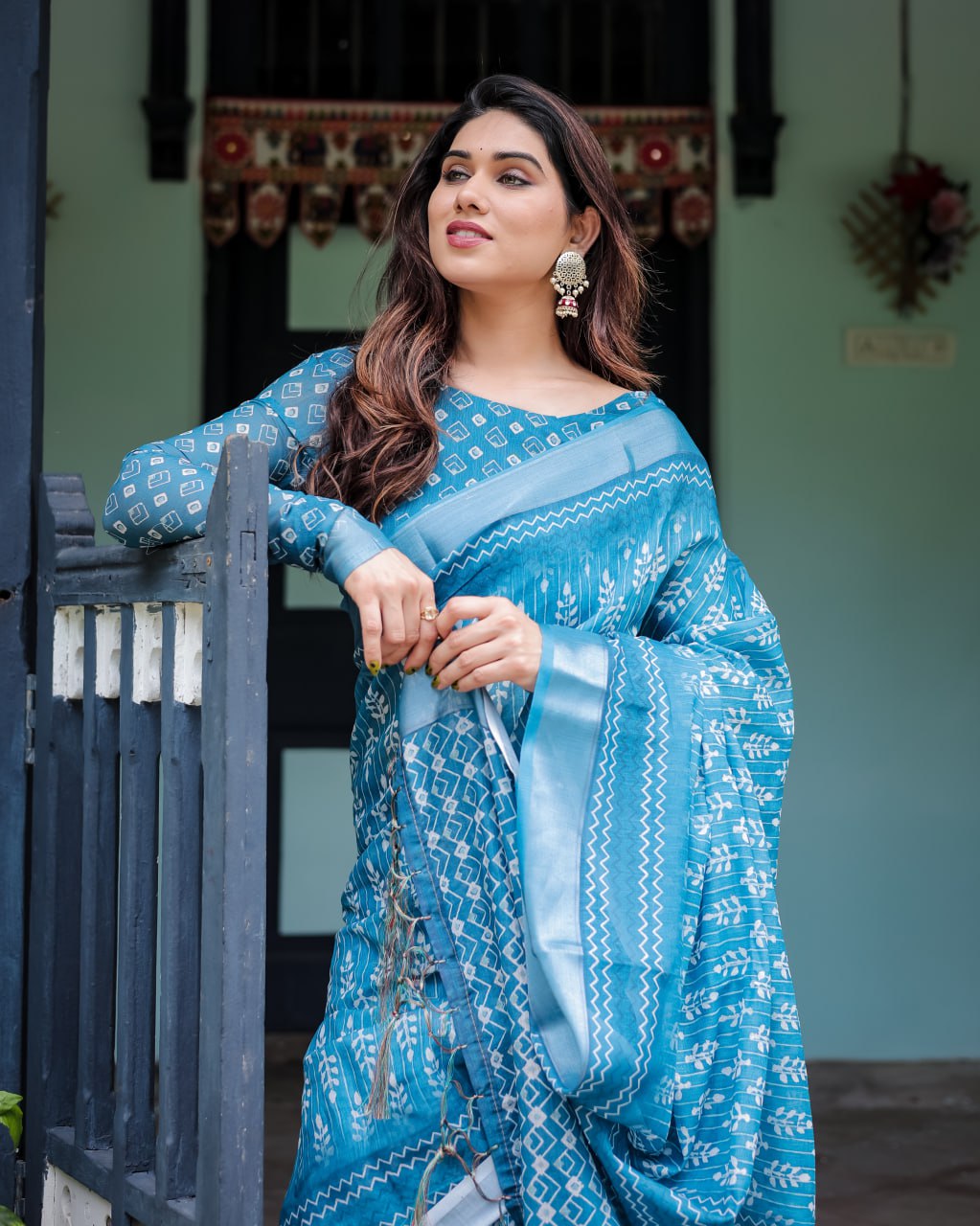 : Azure Ikat Grace Linen Cotton Saree