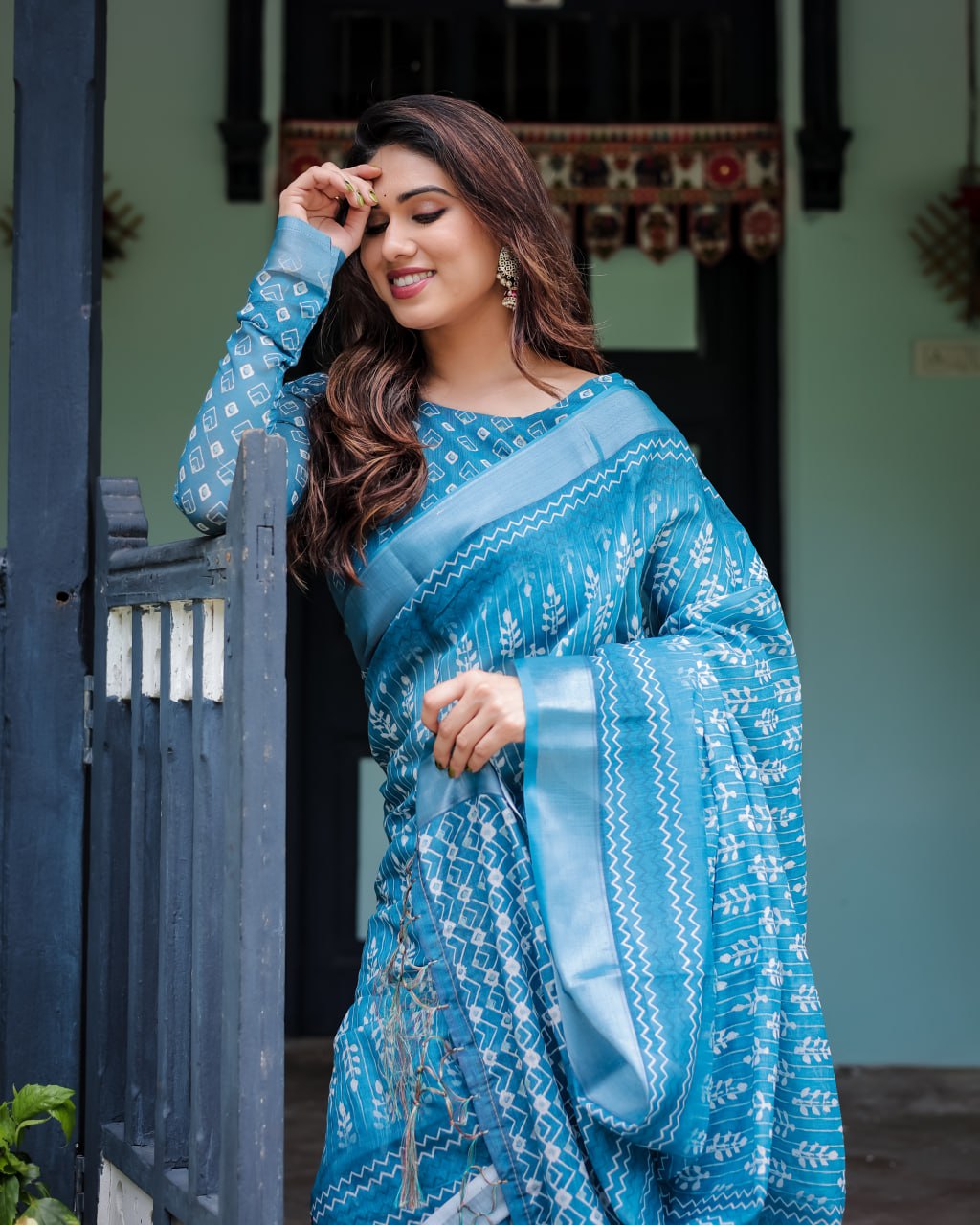 : Azure Ikat Grace Linen Cotton Saree