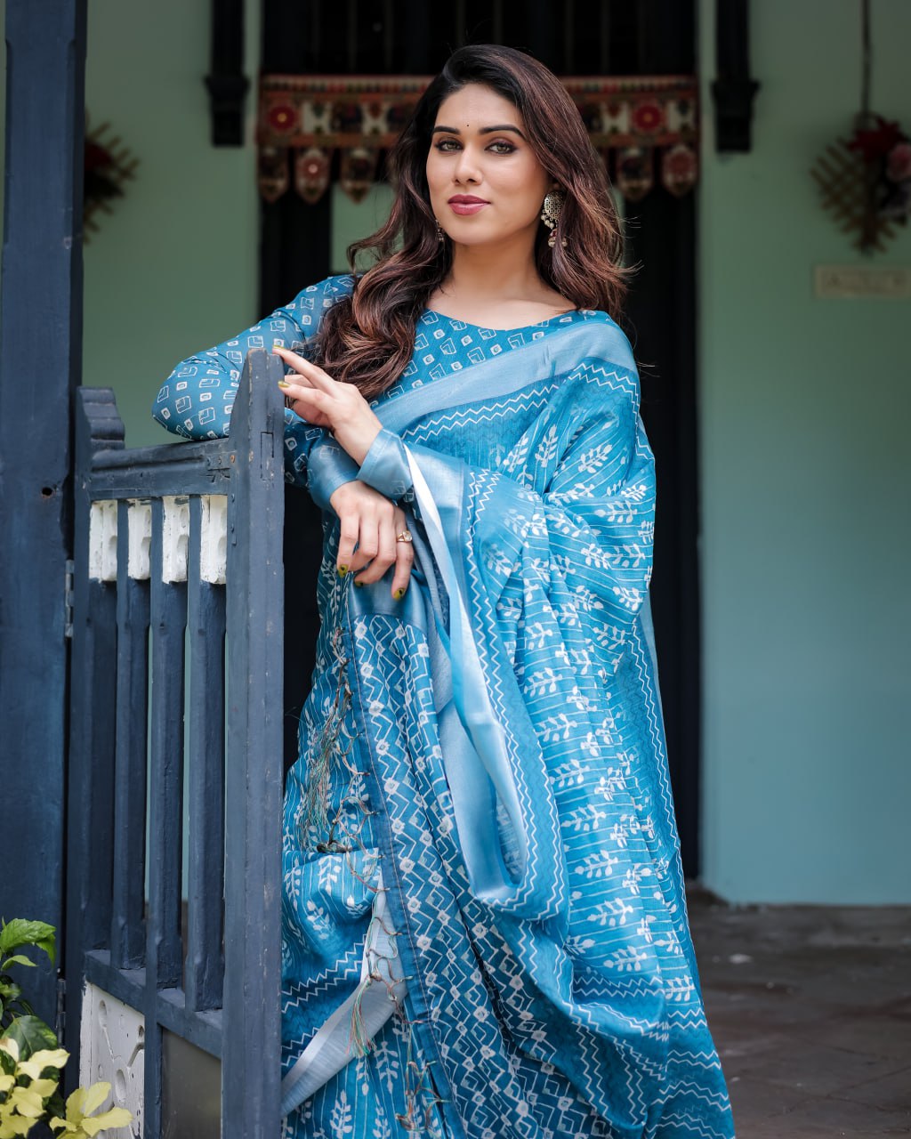 : Azure Ikat Grace Linen Cotton Saree
