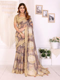 Elegant White Chanderi Saree with Digital Leaf Print