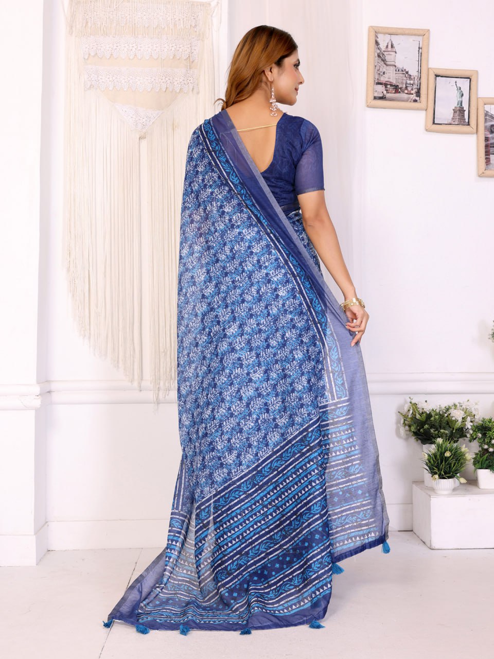 Elegant White Chanderi Saree with Digital Floral Print