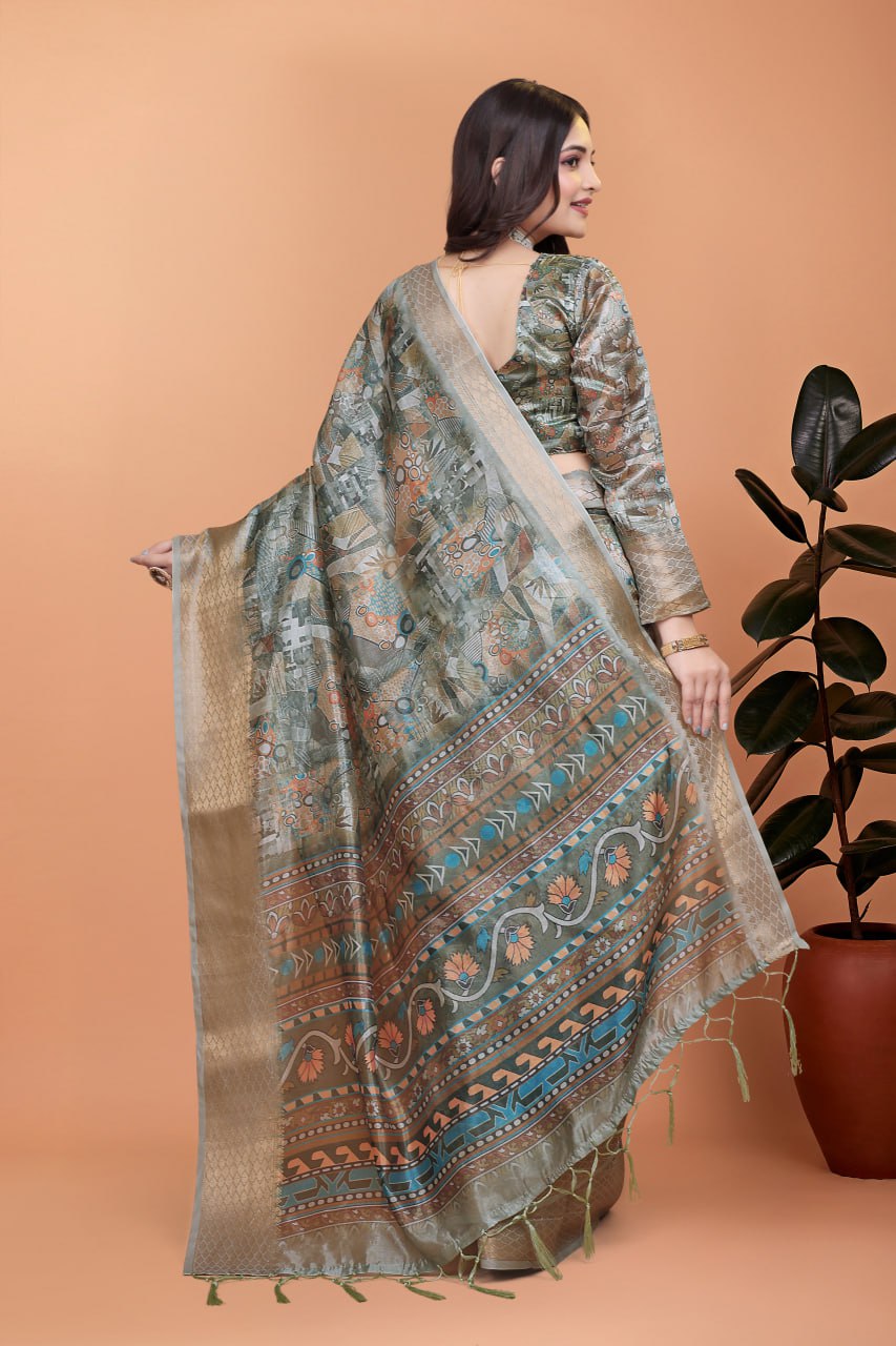 Elegant Multicolor Soft Silk Saree with Ethnic Digital Print