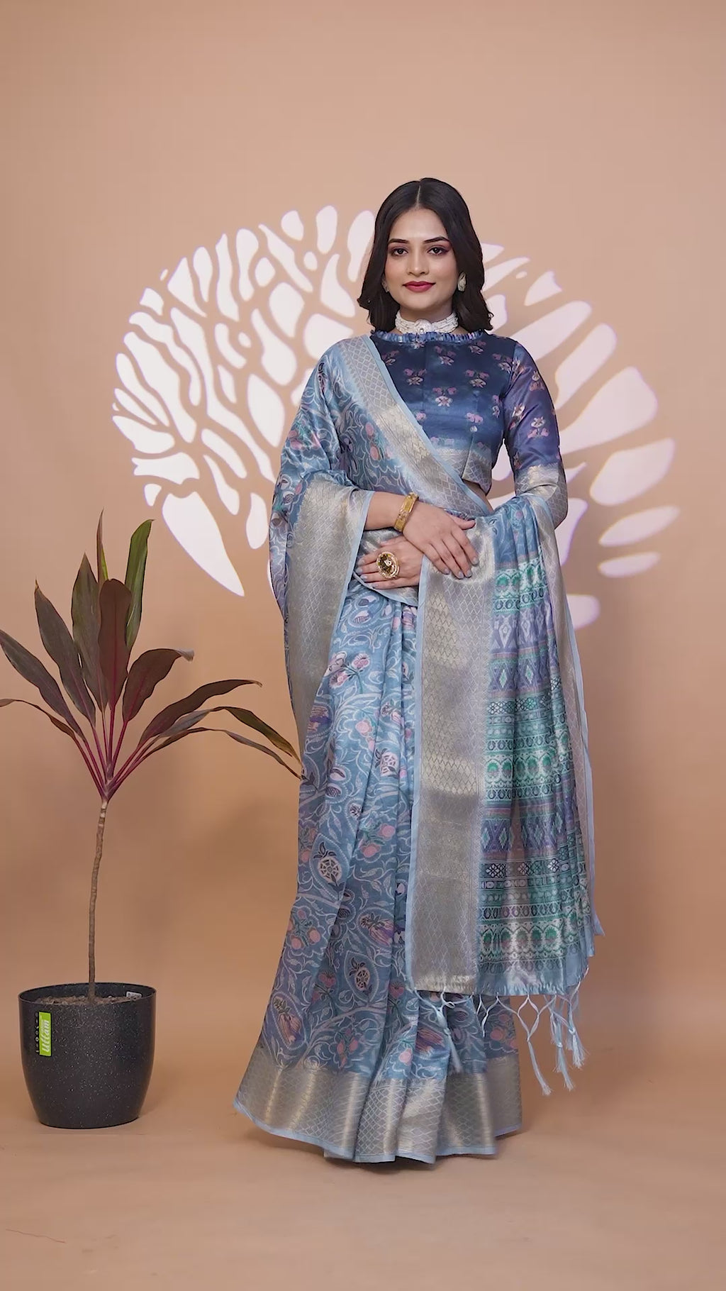 Peacock Blue Soft Silk Saree with Floral Zari Weave & Multi-Color Pallu